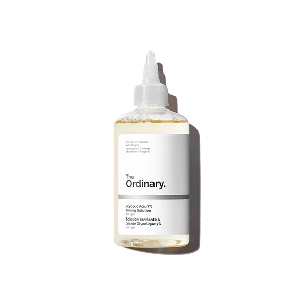 Bottle of 'The Ordinary' product on a white background
