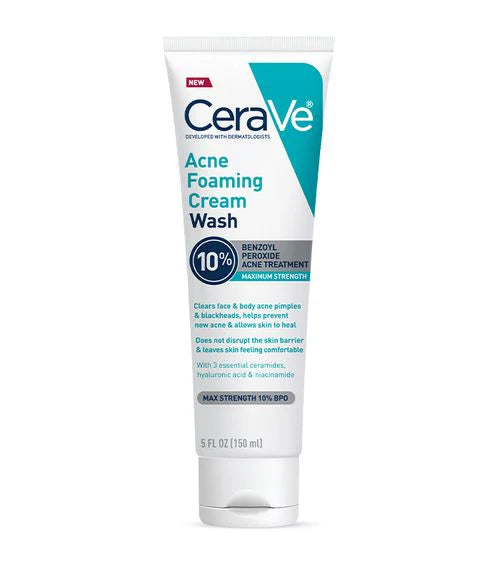 CeraVe Acne Foaming Cream Cleanser with 4% Benzoyl Peroxide