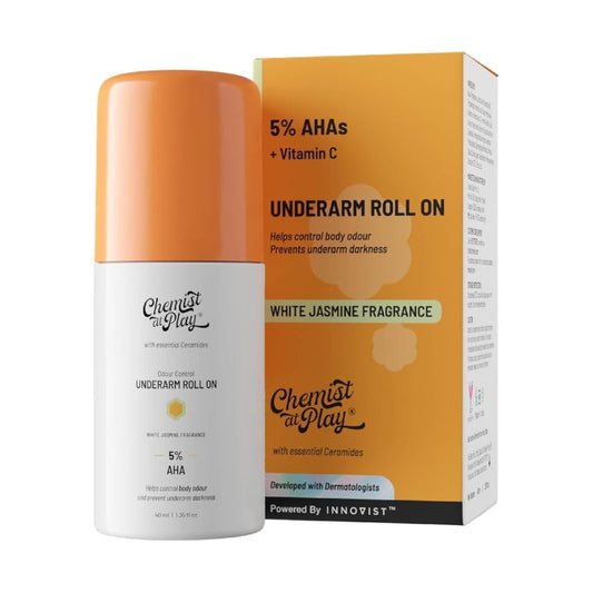 Chemist at Play UnderArm Roll-On with 5% AHA|Lactic & Mandelic Acid|Prevents Odour, Brightens Skin & Exfoliates Underarm|For Sensitive Skin|White Jasmine Fragrance