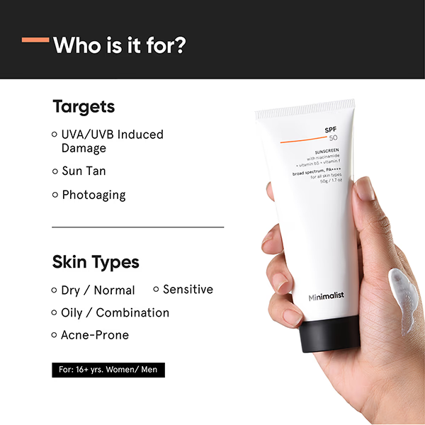 Minimalist Sunscreen SPF 50 Lightweight with Multi-Vitamin Broad Spectrum PA ++++ 50g