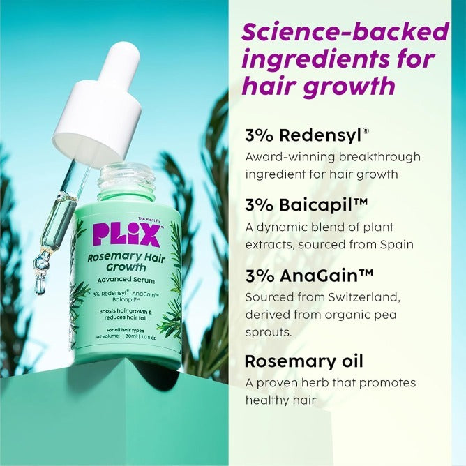 PLIX  – THE PLANT FIX Rosemary Hair Growth Serum with 3% Redensyl, 4% AnaGain, 3% Baicapil, 30 ml | Stimulates Hair Growth, Increase Hair Density & Thickens Hair | For Men & Women