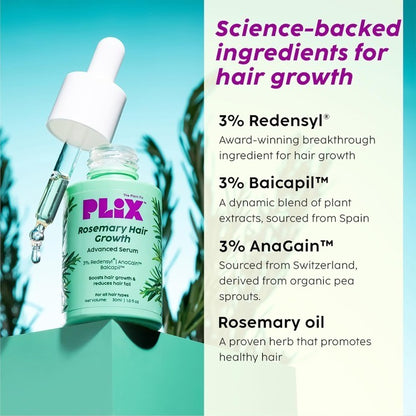 PLIX  – THE PLANT FIX Rosemary Hair Growth Serum with 3% Redensyl, 4% AnaGain, 3% Baicapil, 30 ml | Stimulates Hair Growth, Increase Hair Density & Thickens Hair | For Men & Women